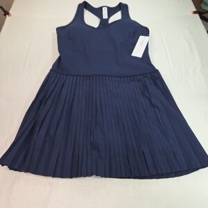 Yogalicious Navy Pleated Mini Preformance Dress With Built In Shorts. Sz L. RRCP